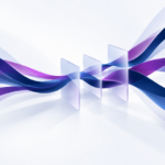 Abstract layered pathways representing outsourced Forex Treasury Management, with flowing navy and purple bands suggesting information, decision-making and delegated treasury activity.