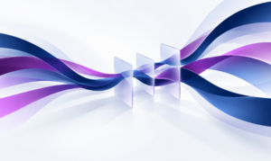 Abstract layered pathways representing outsourced Forex Treasury Management, with flowing navy and purple bands suggesting information, decision-making and delegated treasury activity.