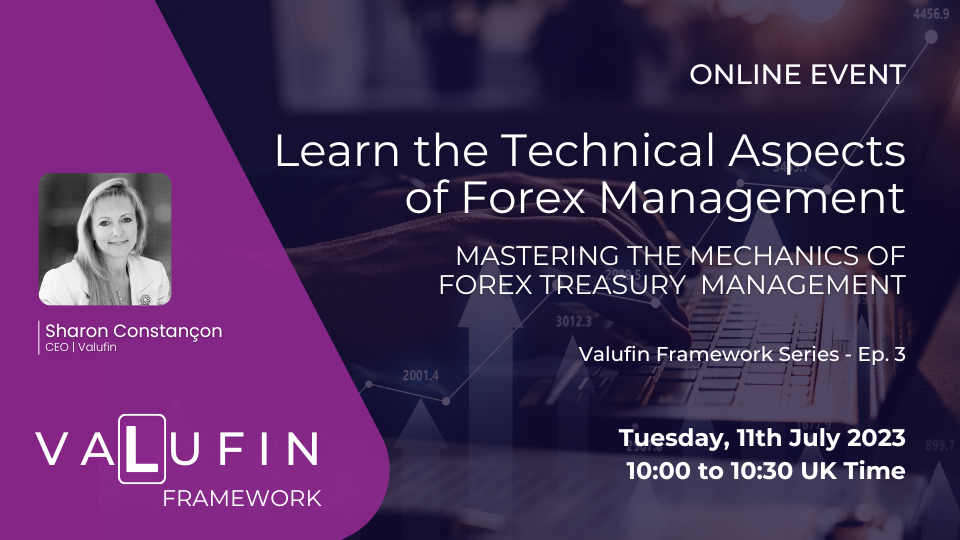 Online event banner for Valufin’s Learn Technical Forex Webinar featuring Sharon Constançon and the VALUFIN Framework series branding.